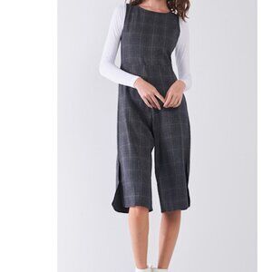 Women’s Sleeveless Jumpsuit  Plaid Midi Romper With Pockets Preppy  Casual  Boho